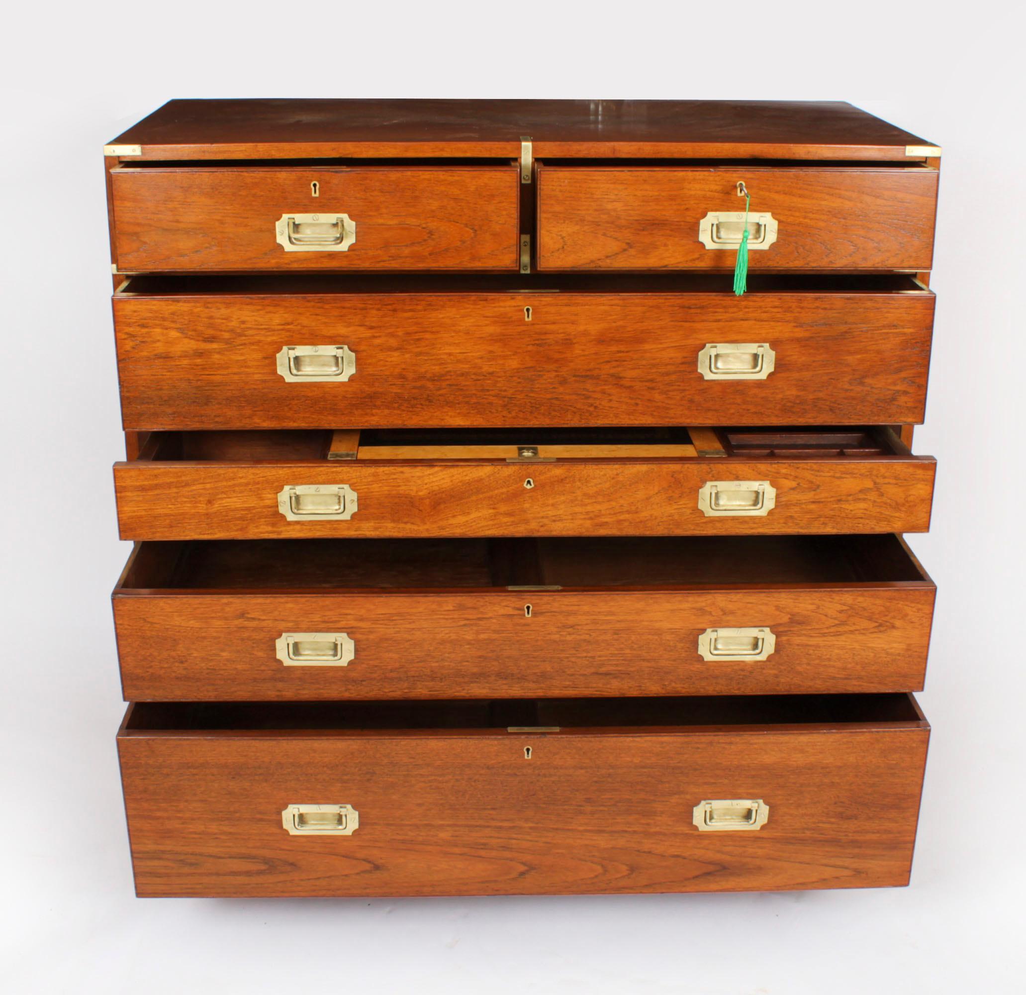 Antique Victorian Military Teak Secretaire Chest of Drawers C1840 19th C 2