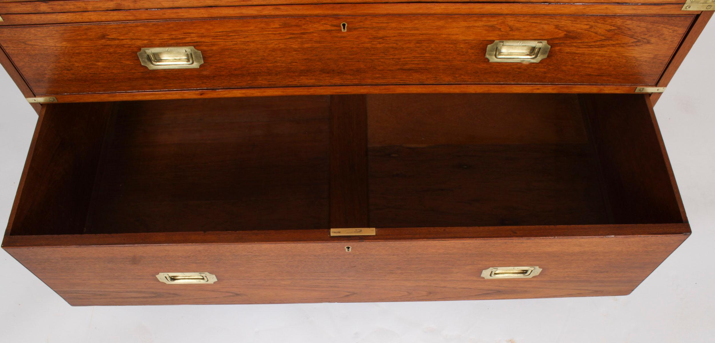 Antique Victorian Military Teak Secretaire Chest of Drawers C1840 19th C For Sale 4