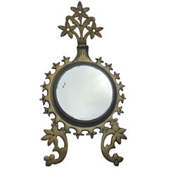 Antique Victorian Miniature Cast Brass Table Mirror with Foliate Motif, ca. 1900