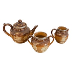Antique Victorian Miniature Doulton Three Piece Tea Set