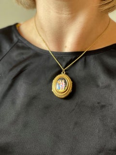 Antique Victorian Miniature Hand Painting Locket Pendant