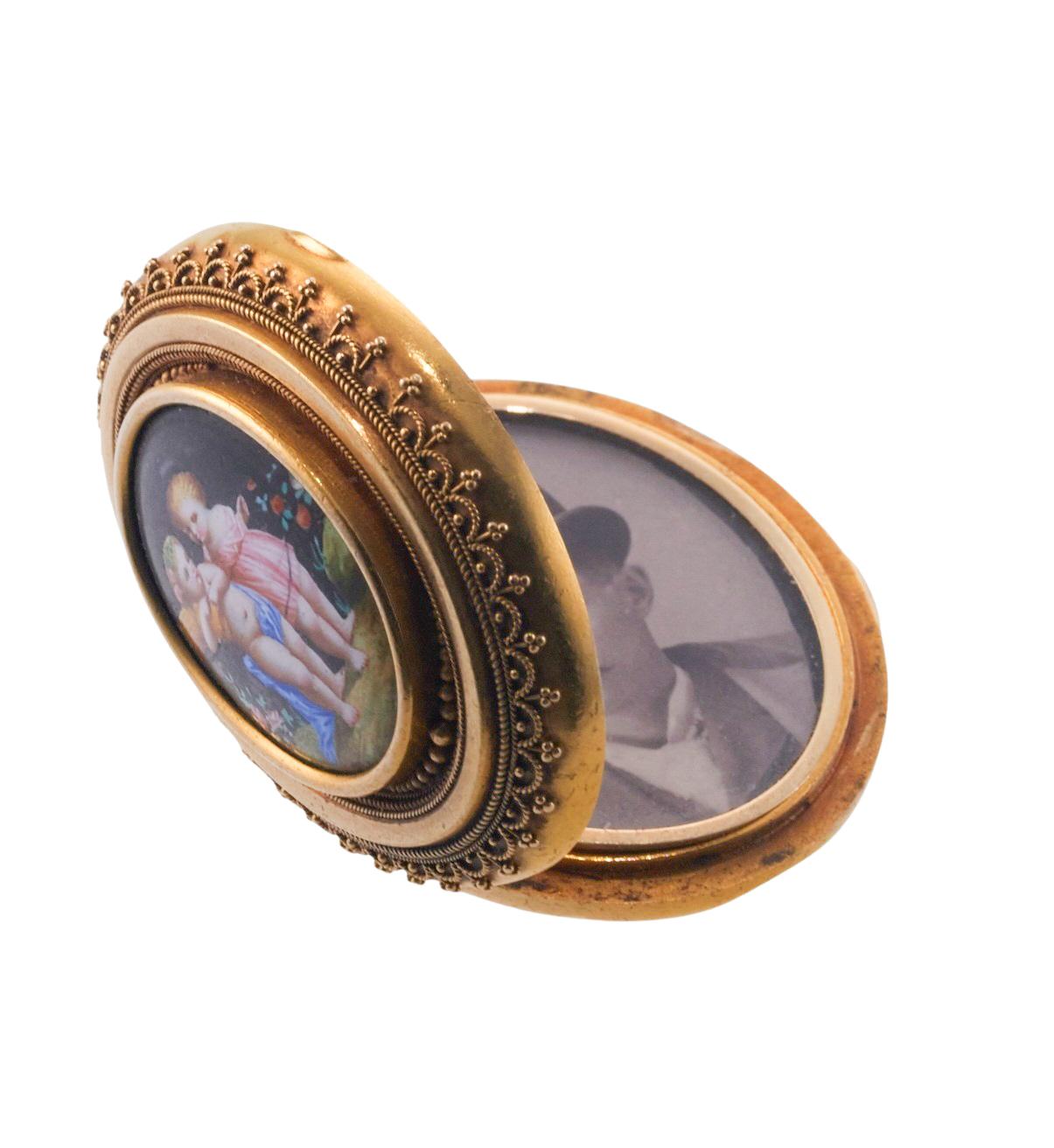 Antike viktorianische Miniature Hand Malerei Medaillon Anhänger im Zustand „Hervorragend“ im Angebot in New York, NY