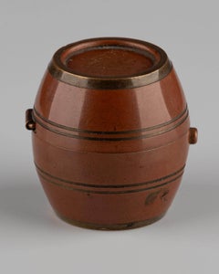 Antique Victorian Miniature Travelling Inkwell Brown Wood Metal Glass Writing