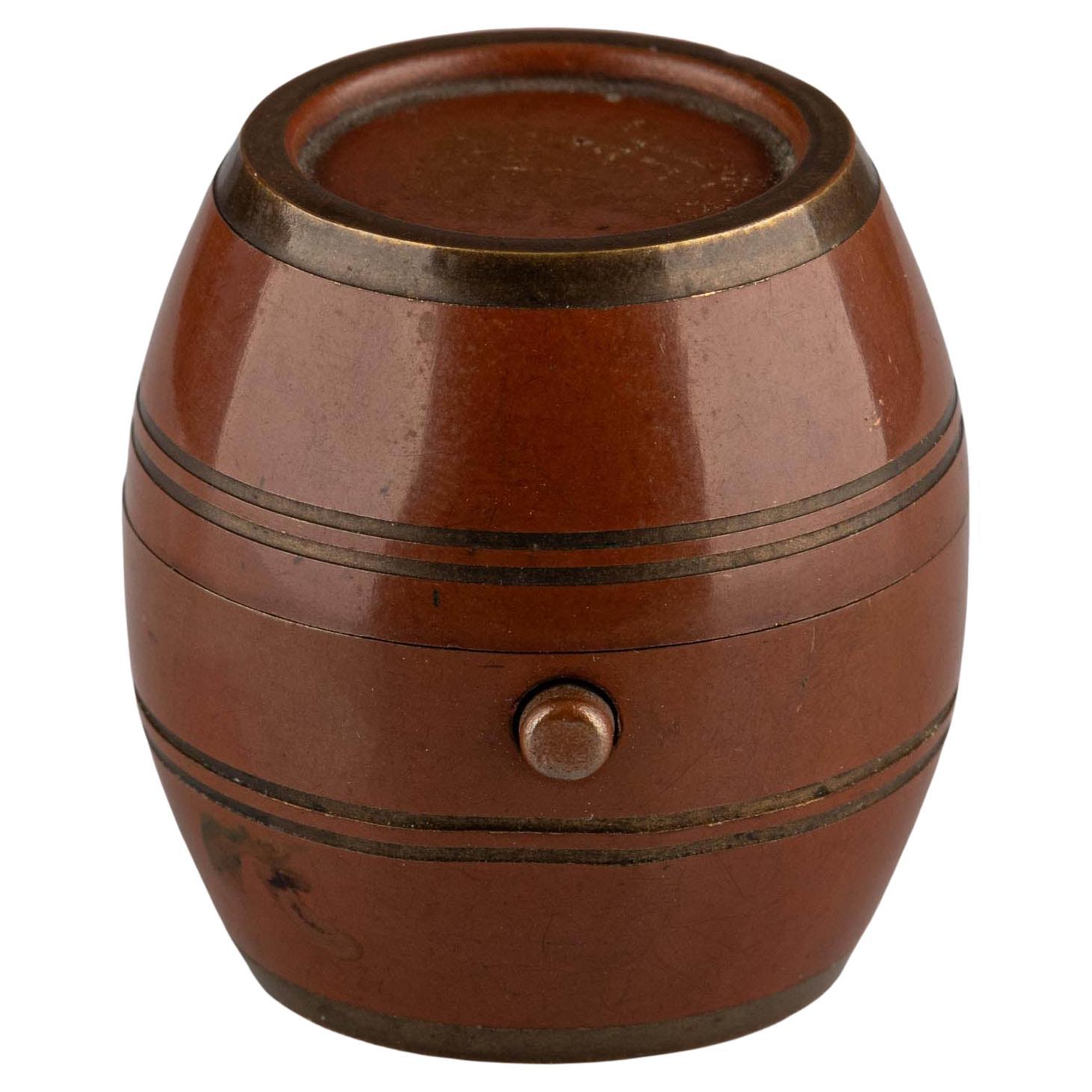 Antique Victorian Miniature Travelling Inkwell Brown Wood Metal Glass Writing For Sale