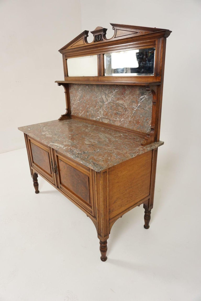 Antique Victorian Mirror Back MarbleTop Washstand, Walnut, Scotland