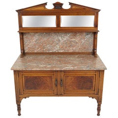 Antique Victorian Mirror Back Marble-Top Washstand, Walnut, Scotland 1890, B1874