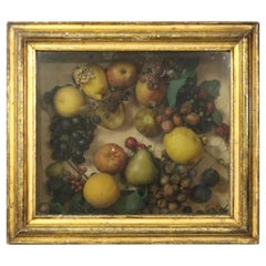Antique Victorian Mixed Fruit Wax Diorama Displayed in Giltwood Shadow Box