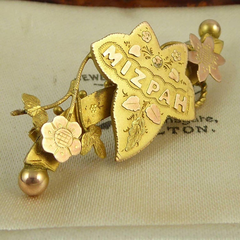 Antique Victorian Mizpah Brooch, 9 Carat Gold, Hallmarked Chester 1898