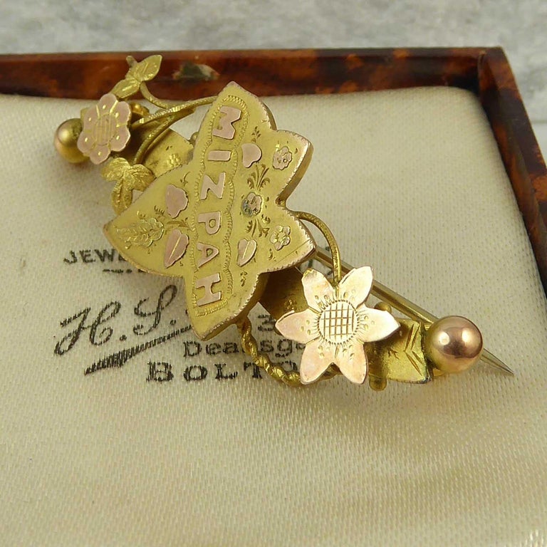 Antique Victorian Mizpah Brooch, 9 Carat Gold, Hallmarked Chester 1898