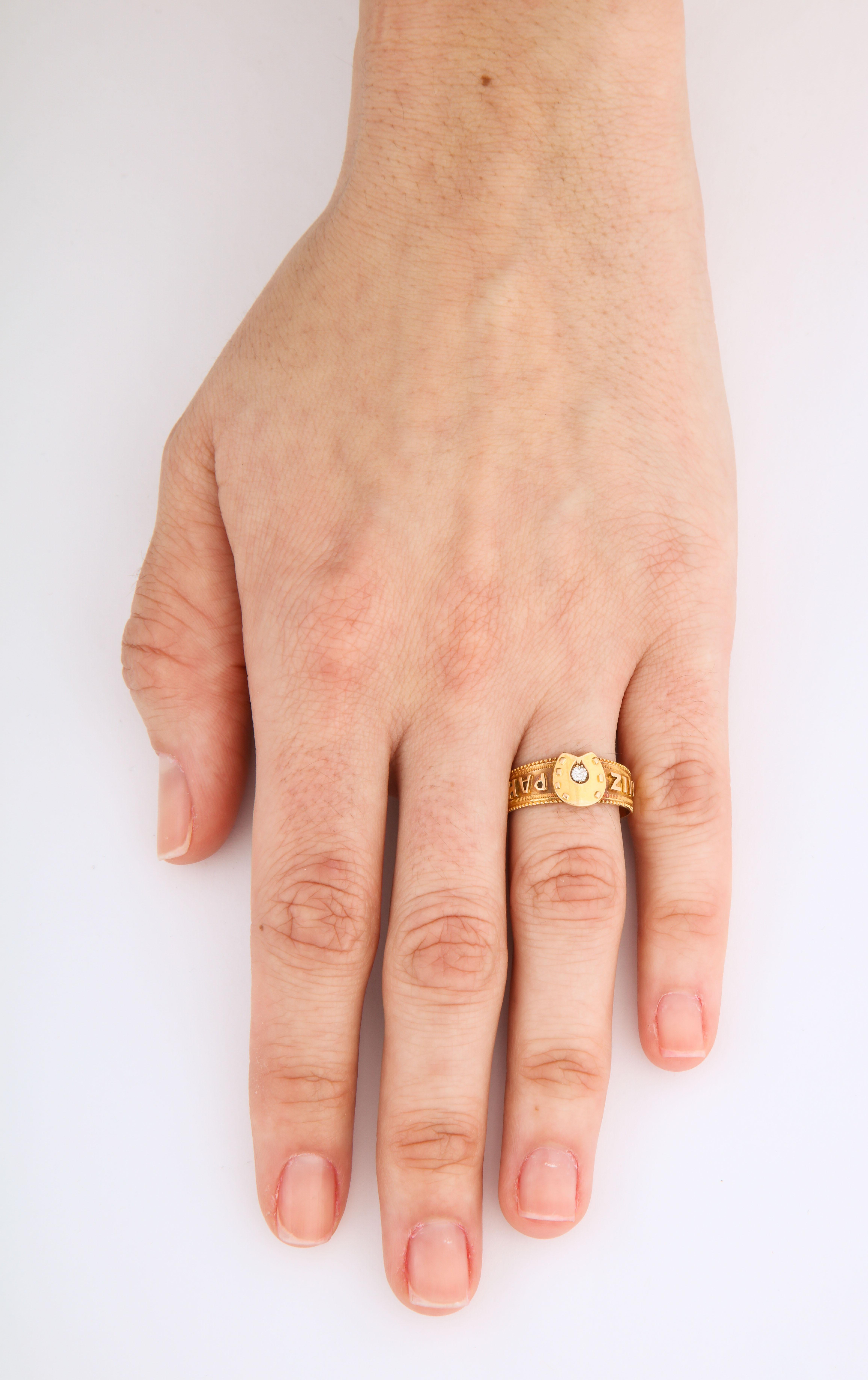 Late Victorian Antique Victorian Mizpah Ring with Horseshoe and Diamond