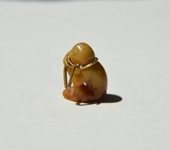 Antique Victorian Monkey Speak No Evil Jade 18 Karat Gold Charm Pendant