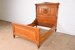 Antique Victorian Monumental Carved Walnut Full Size Bed Attributed to Horner