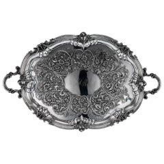 Antique Victorian Monumental Solid Silver Tray, Reily & Storer, circa 1842