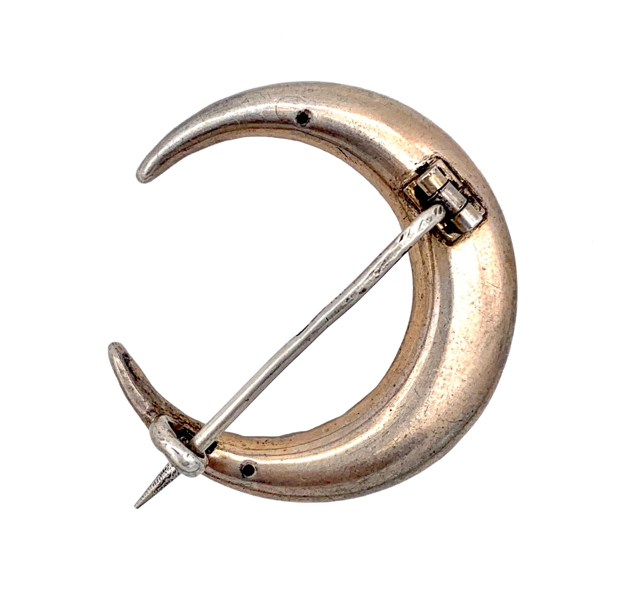 Antique Victorian Moon Crescent Brooch Silver Silver Gilt In Good Condition For Sale In Munich, Bavaria