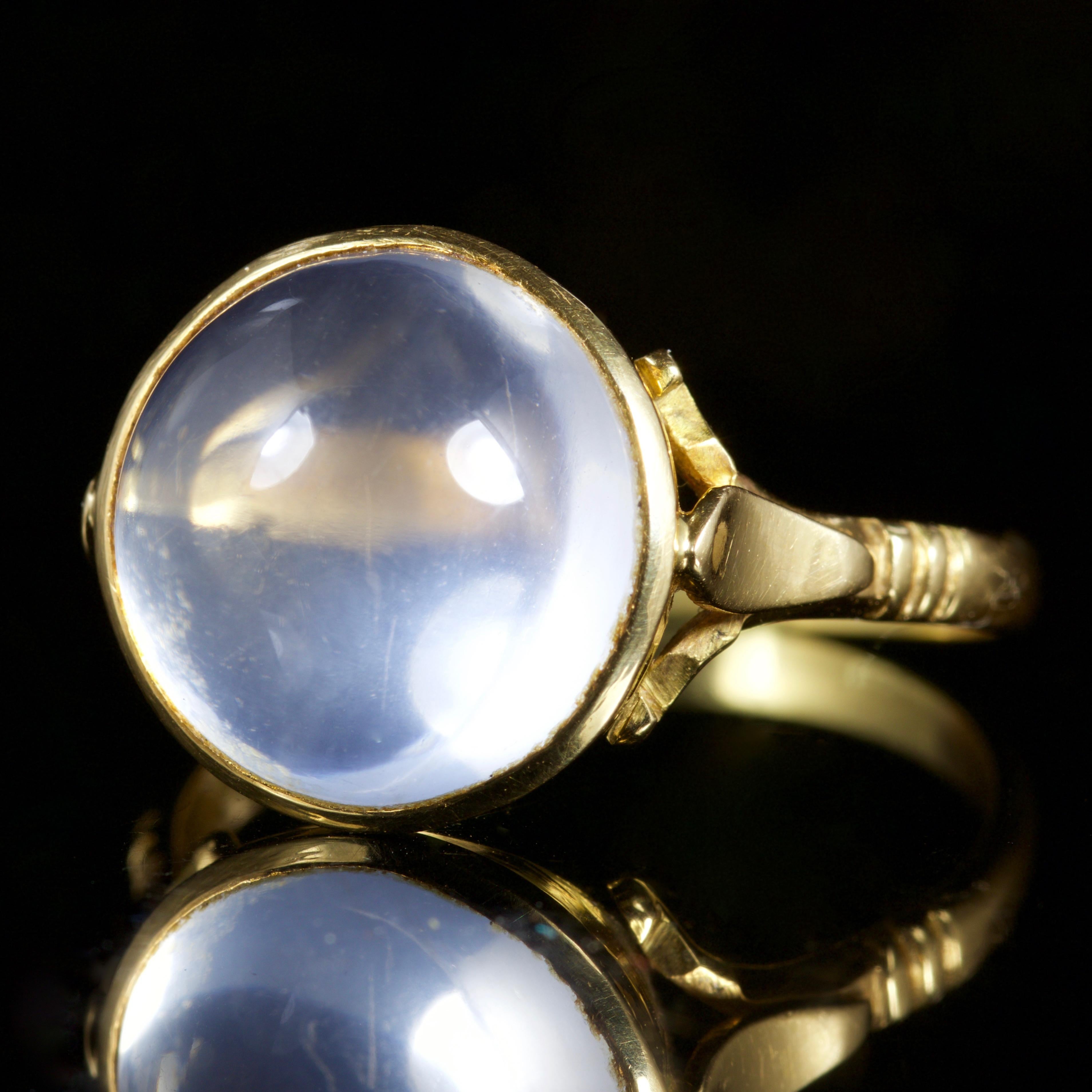 This genuine Victorian ring is set in 18ct Gold, Circa 1880.

The ring boasts a glowing Moonstone, which shows a wonderful hue from within.

The Moonstone is 7ct, it makes the ring such a great conversation starter.

The beautiful Moonstone has a
