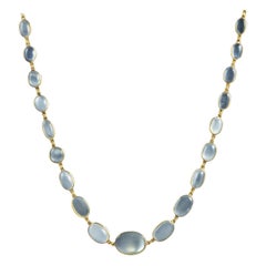 Antique Victorian Moonstone Chain Link Necklace 18Ct Gold On Silver, circa 1900