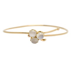Antique Victorian Moonstone Clover Trefoil Gold Bangle