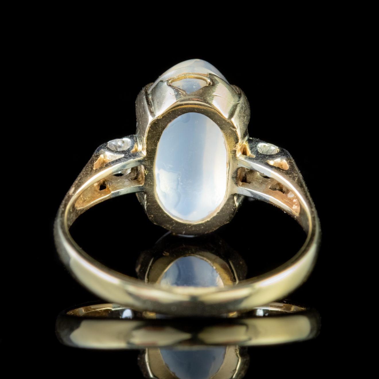 Women's Antique Victorian Moonstone Diamond 9 Carat Gold, circa 1900 Ring