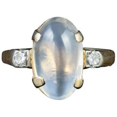 Antique Victorian Moonstone Diamond 9 Carat Gold, circa 1900 Ring