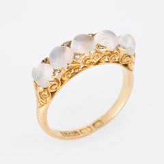 Antique Victorian Moonstone Diamond Band 18 Karat Gold Vintage Ring English