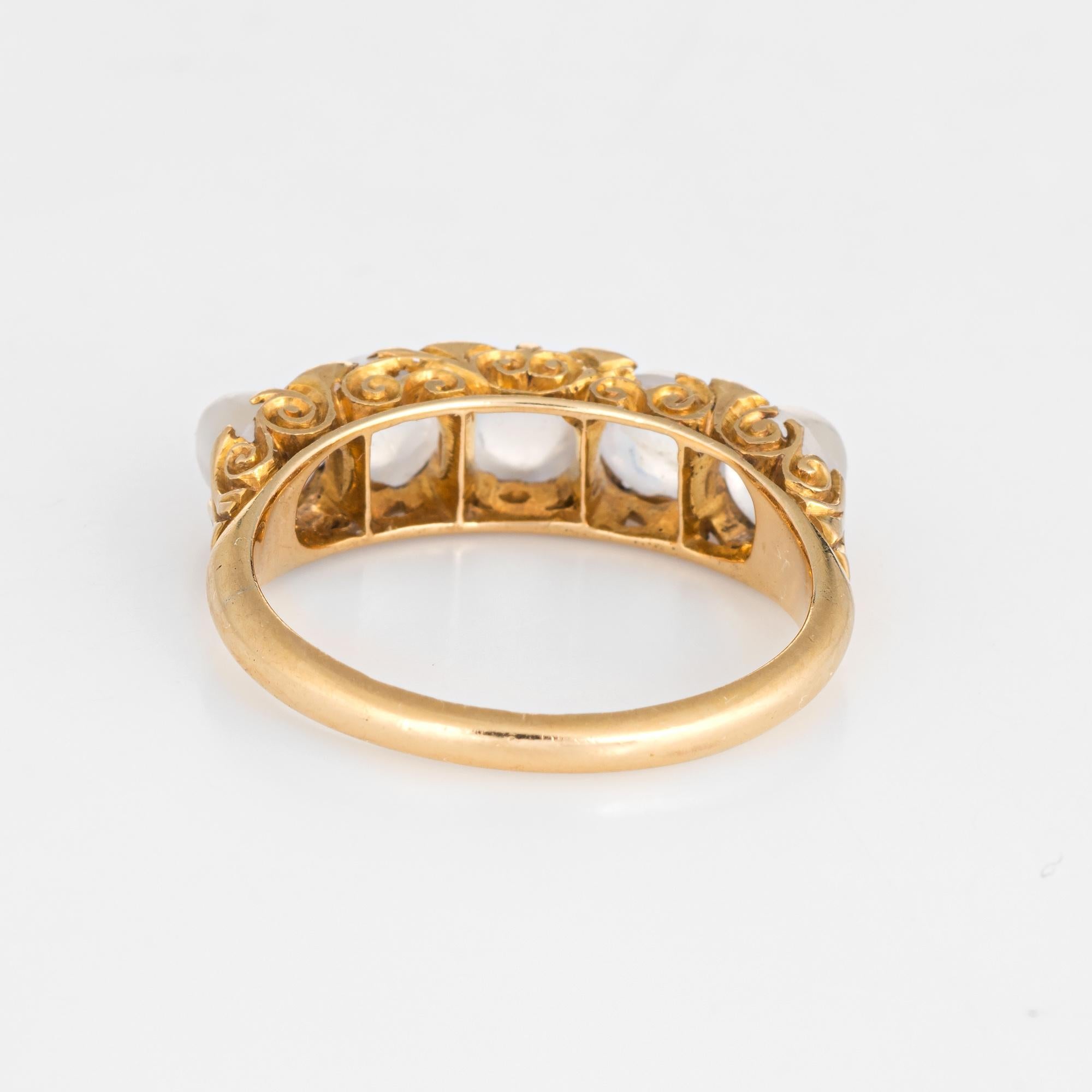 Women's Antique Victorian Moonstone Diamond Band 18 Karat Gold Vintage Ring English