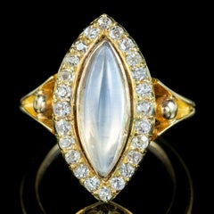 Antique Victorian Moonstone Diamond Navette Ring in 2.20ct Moonstone