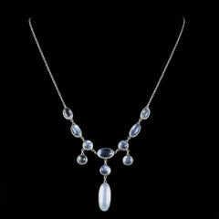 Antique Victorian Moonstone Dropper Necklace Silver, circa 1900