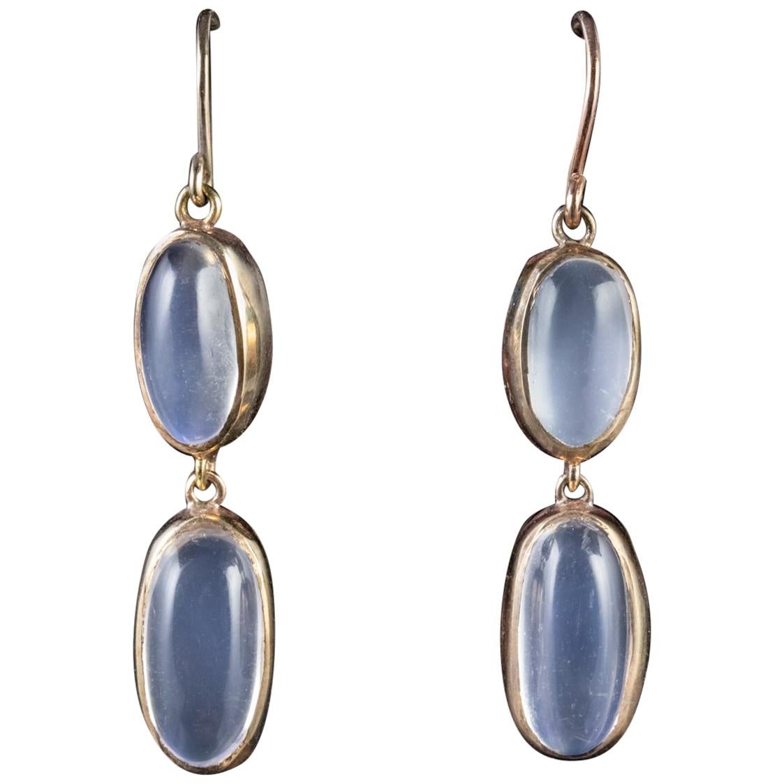 Antique Victorian Moonstone Earrings 15 Carat Gold, circa 1900