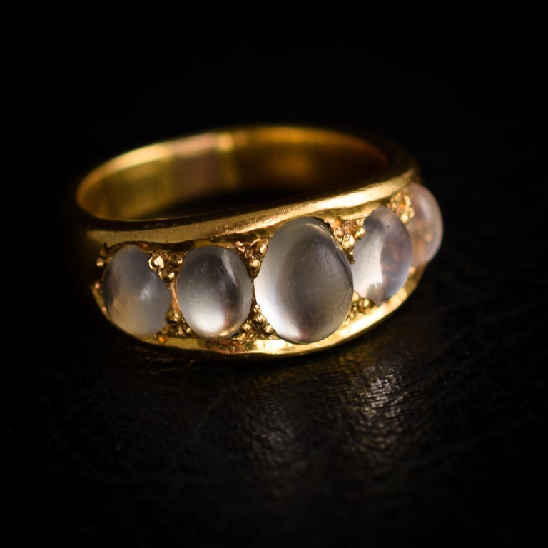 Antique Victorian Moonstone FiveStone Gold Gypsy Ring at 1stDibs