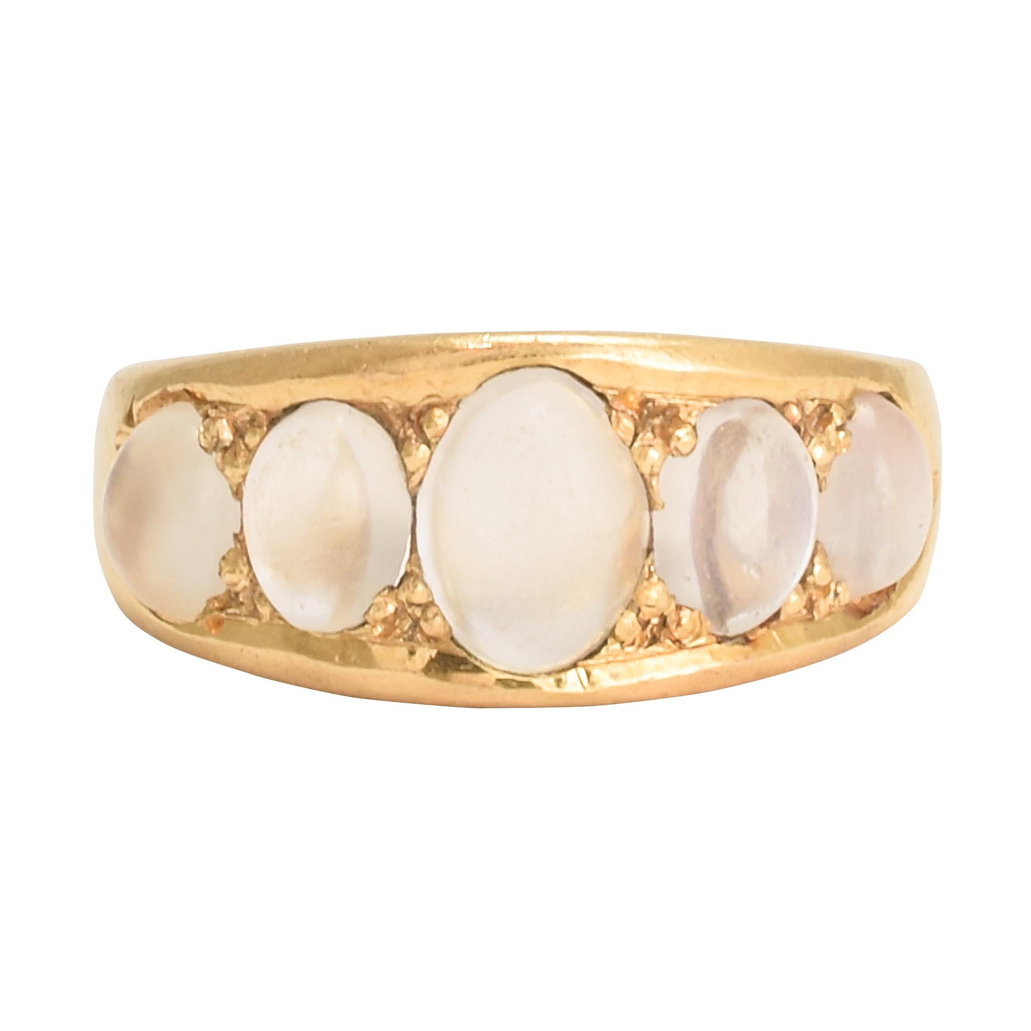 Antique Victorian Moonstone Five-Stone Gold Gypsy Ring