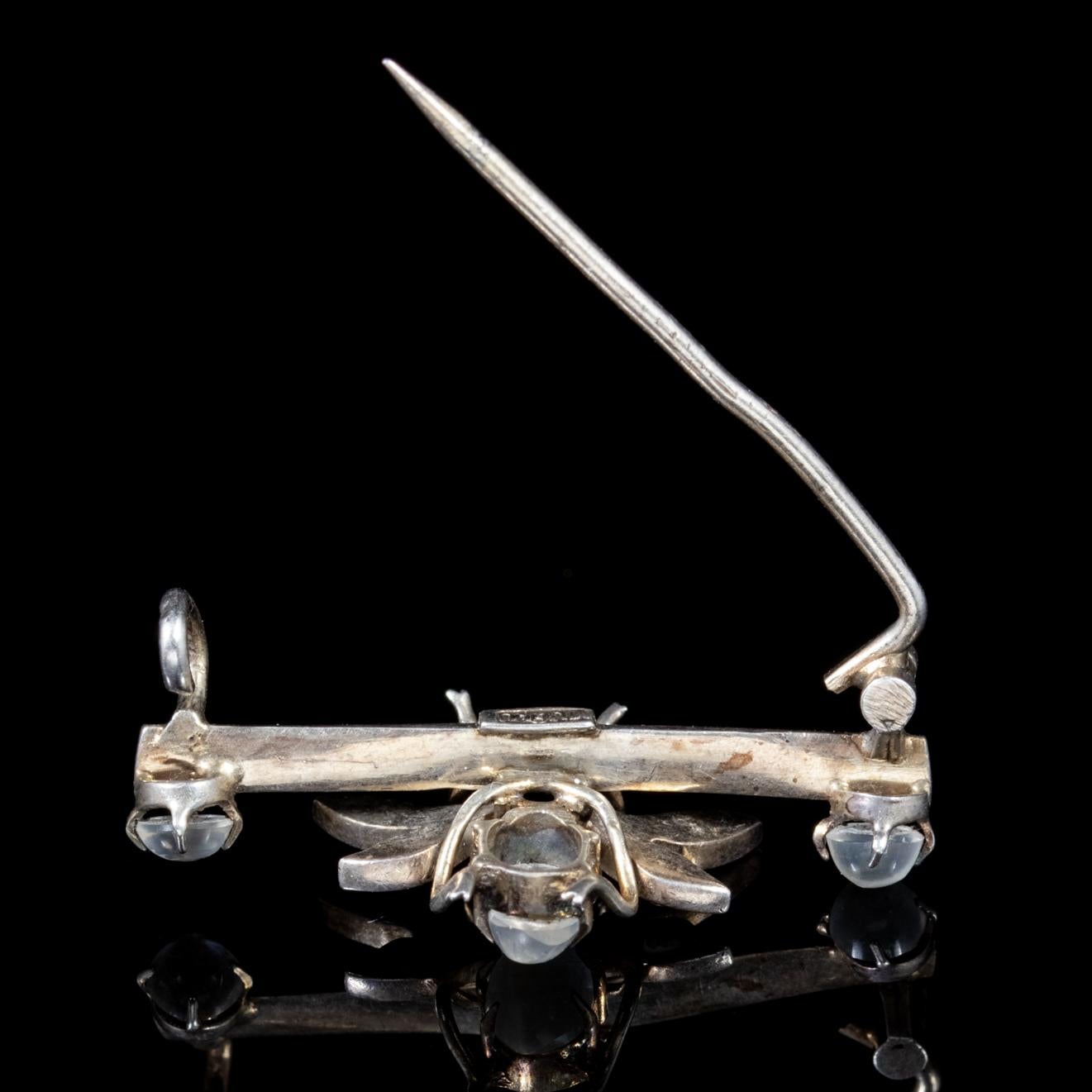 Women's Antique Victorian Moonstone Insect Brooch Silver, circa 1900
