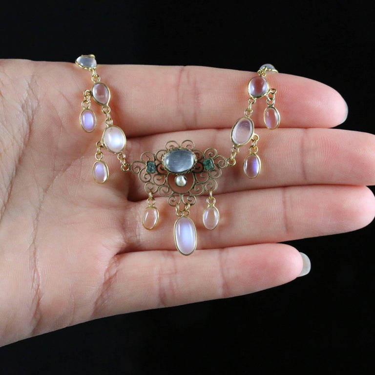 Antique Victorian Moonstone Necklace 18 Carat on Silver, circa 1900 at 1stdibs