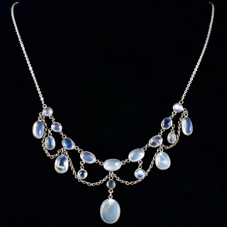 Antique Victorian Moonstone Necklace Garland Silver, circa 1880 at 1stDibs