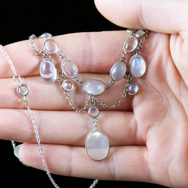 Antique Victorian Moonstone Necklace Garland Silver, circa ...