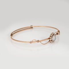 Antique Victorian Moonstone Pearl Heart Bangle Bracelet 10k Yellow Gold Jewelry