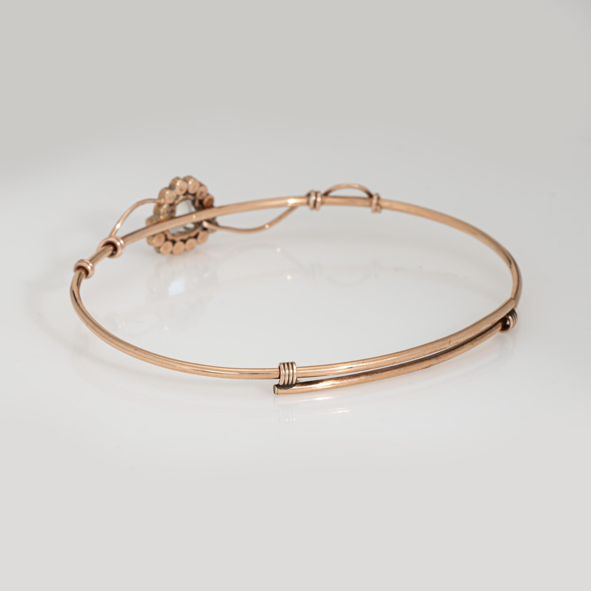 Vittoriano Antico braccialetto vittoriano con cuore di perle di pietra di luna, gioielli in oro giallo 10k in vendita