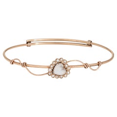 Antique Victorian Moonstone Pearl Heart Bangle Bracelet 10k Yellow Gold Jewelry