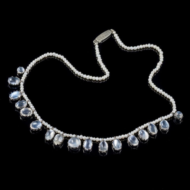 Antique Victorian Moonstone Pearl Necklace Sterling Silver, circa 1900 ...