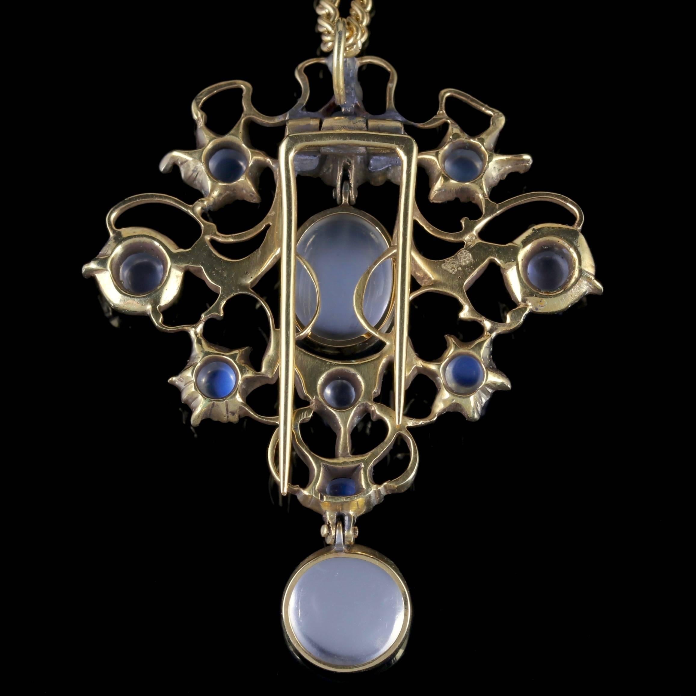 Antique Victorian Moonstone Pendant Necklace Silver Gold, circa 1880 In Excellent Condition In Lancaster, Lancashire