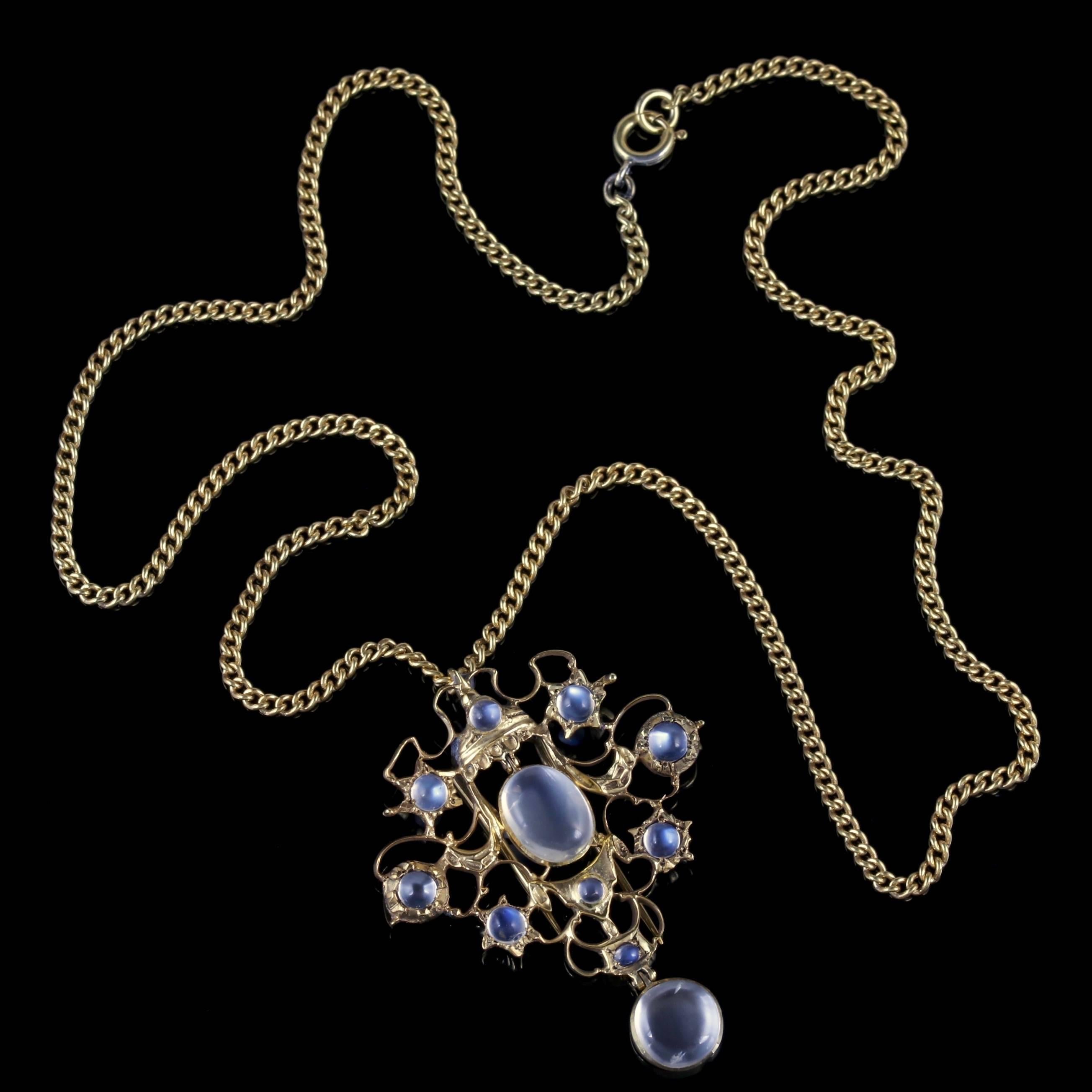 Women's Antique Victorian Moonstone Pendant Necklace Silver Gold, circa 1880