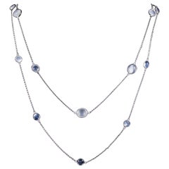 Antique Victorian Moonstone Sautoir Necklace Silver Chain, circa 1900