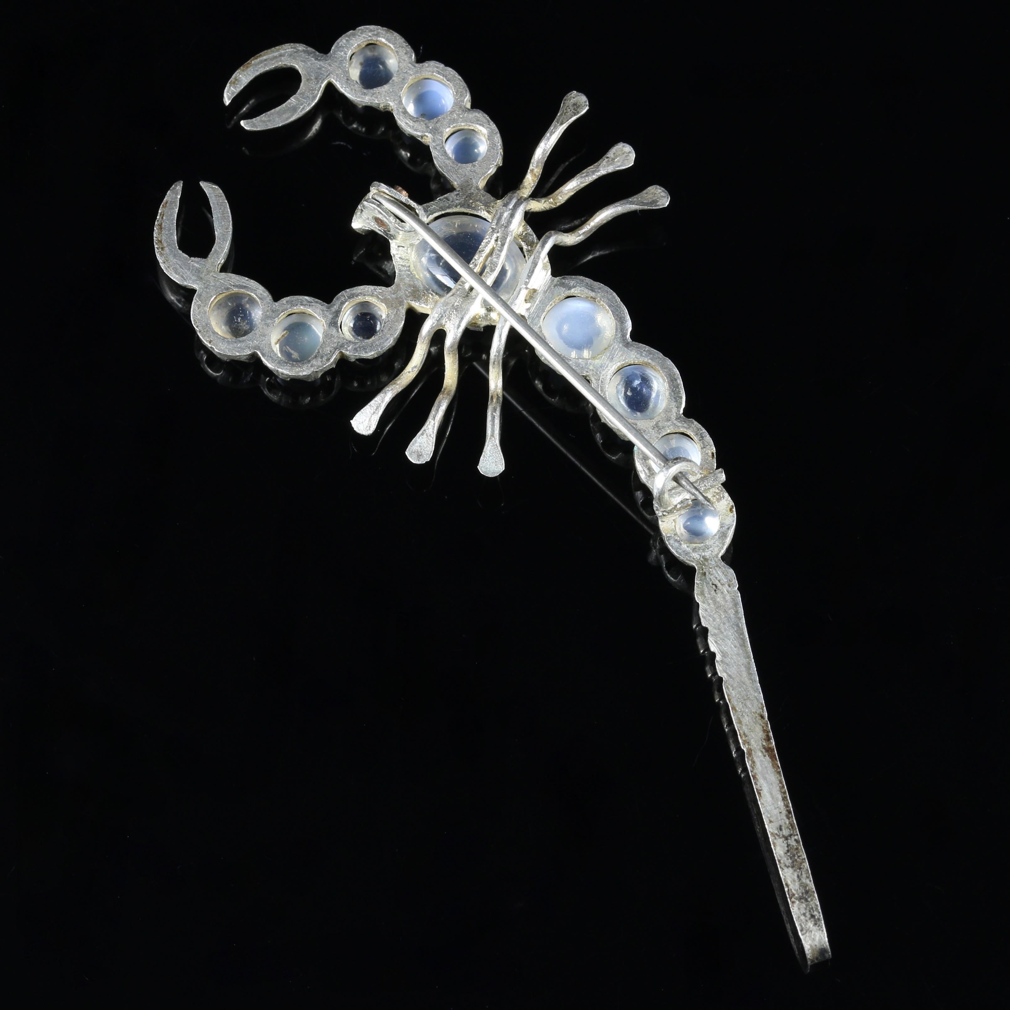 Women's Antique Victorian Moonstone Scorpion Brooch Silver, circa 1880