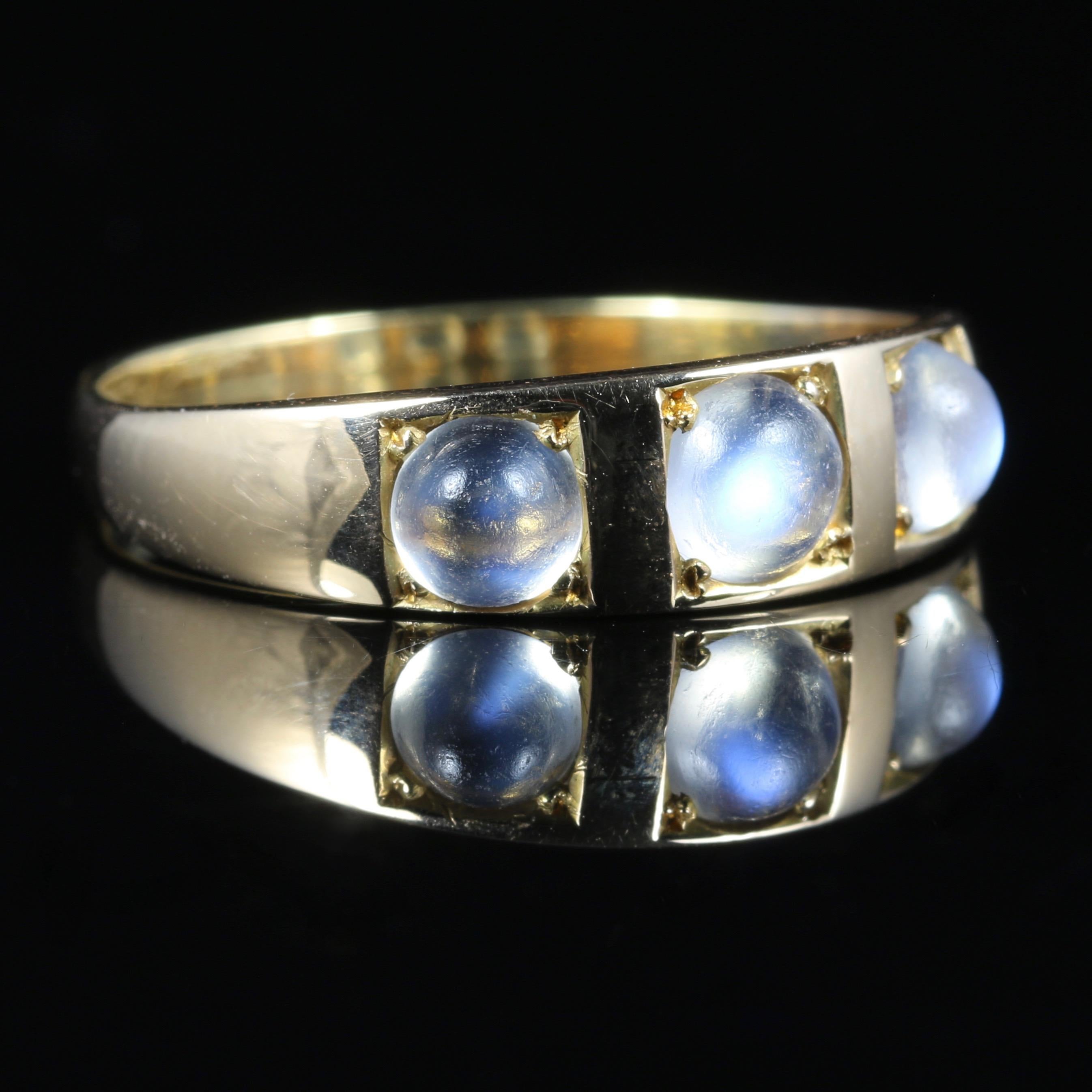 Women's Antique Victorian Moonstone Trilogy Ring 18 Carat Gold, circa 1880