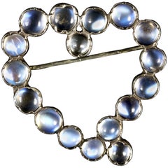 Antique Victorian Moonstone Witches Heart Brooch, circa 1880