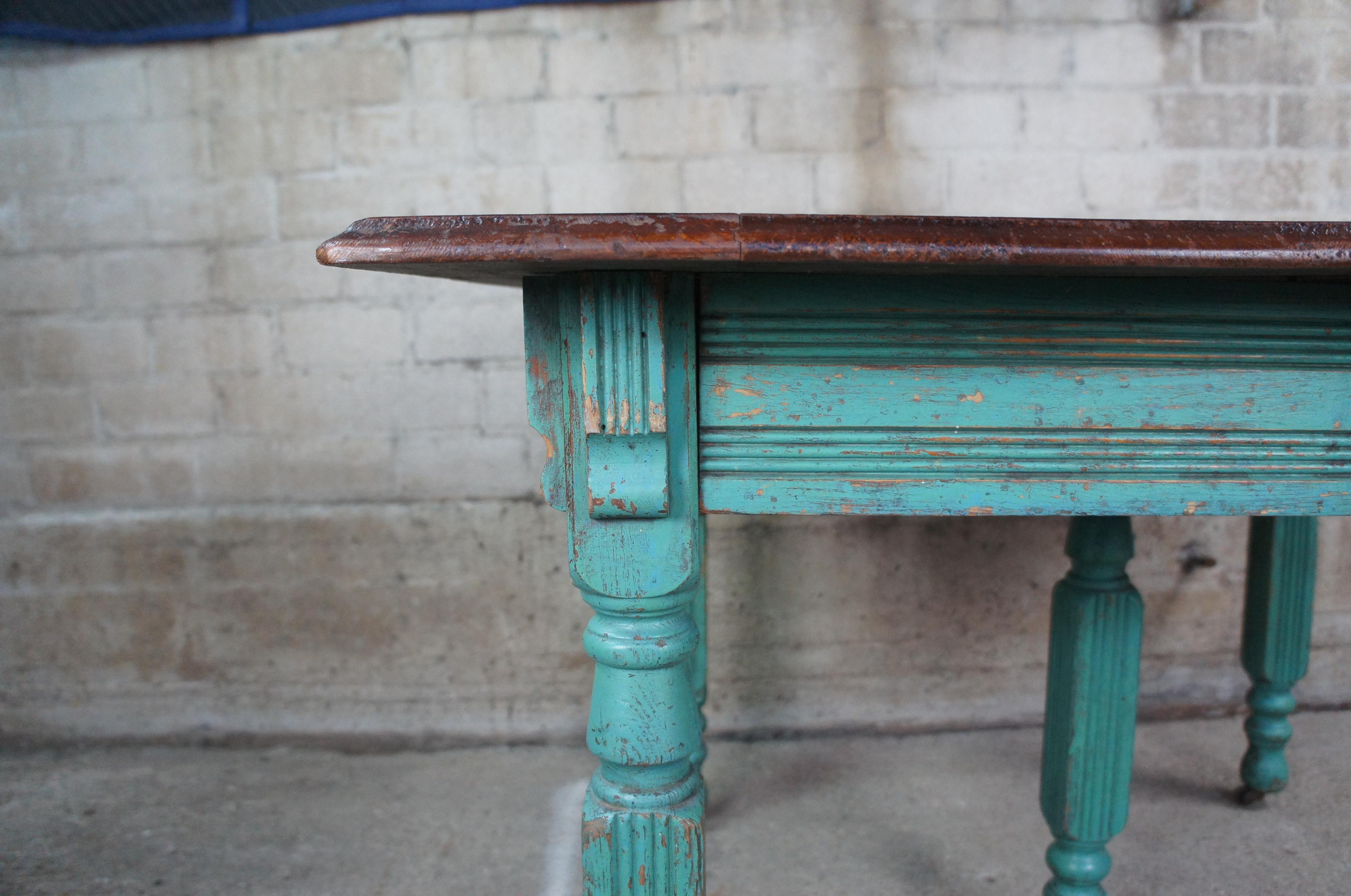 Antique Victorian Mormon Pioneer Oak Country Farmhouse Dining Table Boho Chic In Good Condition In Dayton, OH