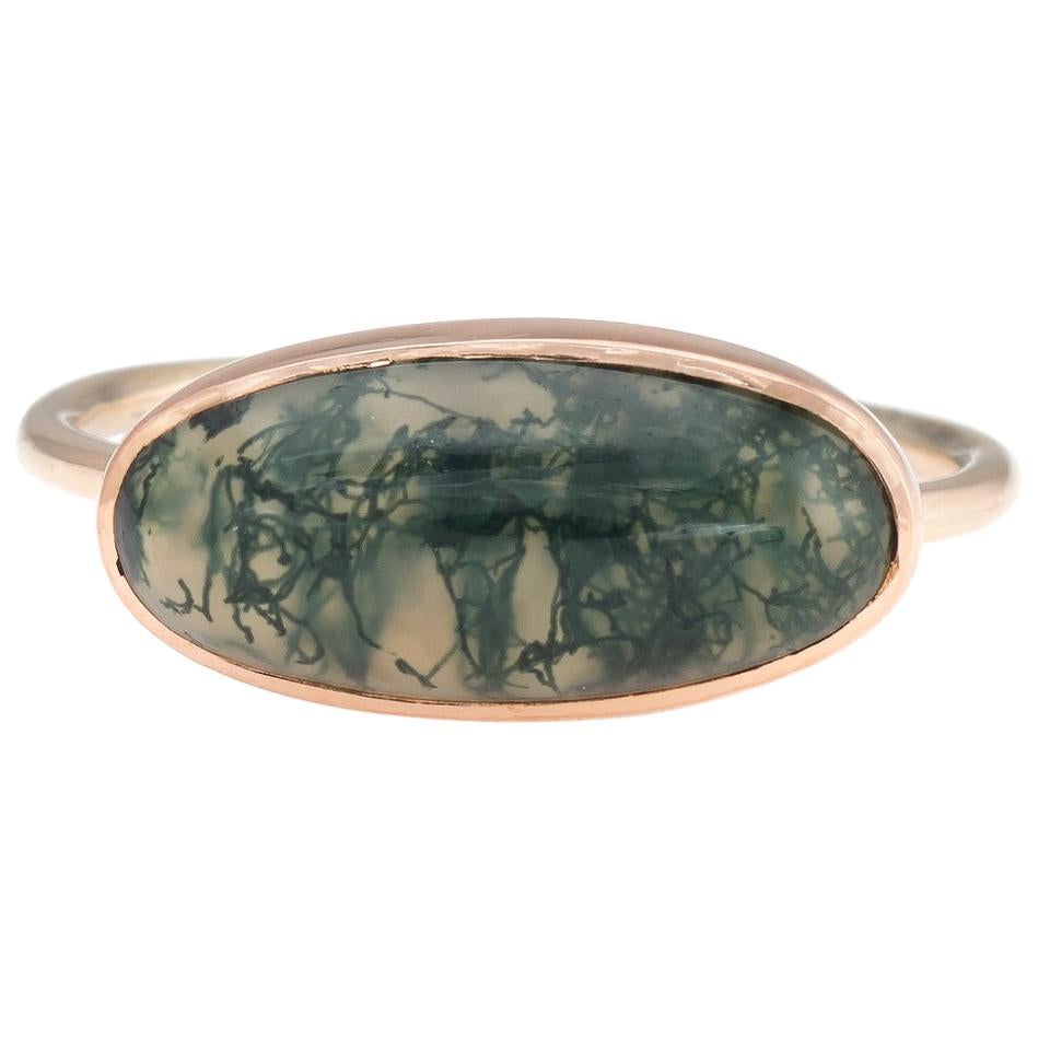 Antique Victorian Moss Agate Conversion Ring 14 Karat Gold Vintage Jewelry
