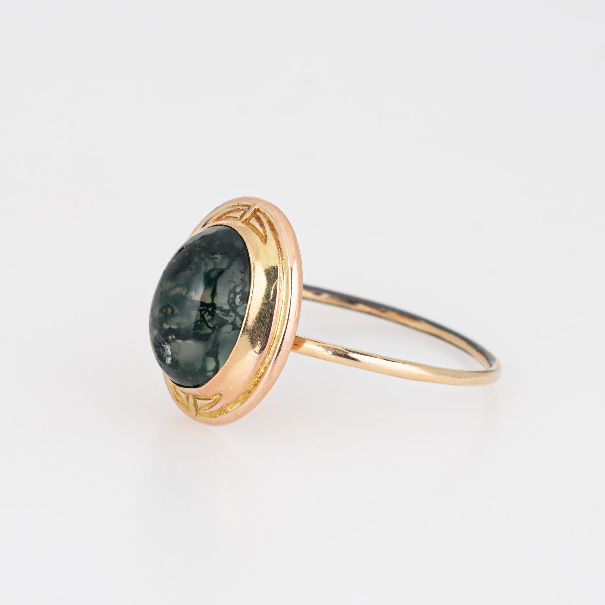 Antique Victorian Moss Agate Conversion Ring 14k Yellow Gold 8.5 Fine Jewelry In Good Condition For Sale In Torrance, CA