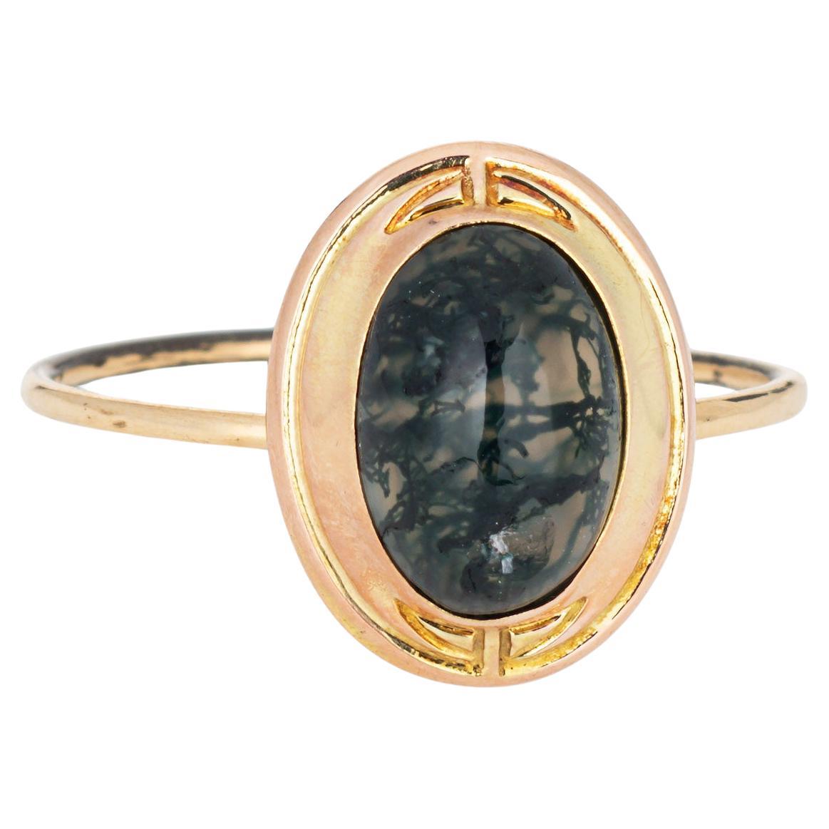 Antique Victorian Moss Agate Conversion Ring 14k Yellow Gold 8.5 Fine Jewelry For Sale