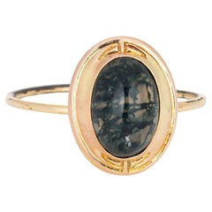 Antique Victorian Moss Agate Conversion Ring 14k Yellow Gold 8.5 Fine Jewelry