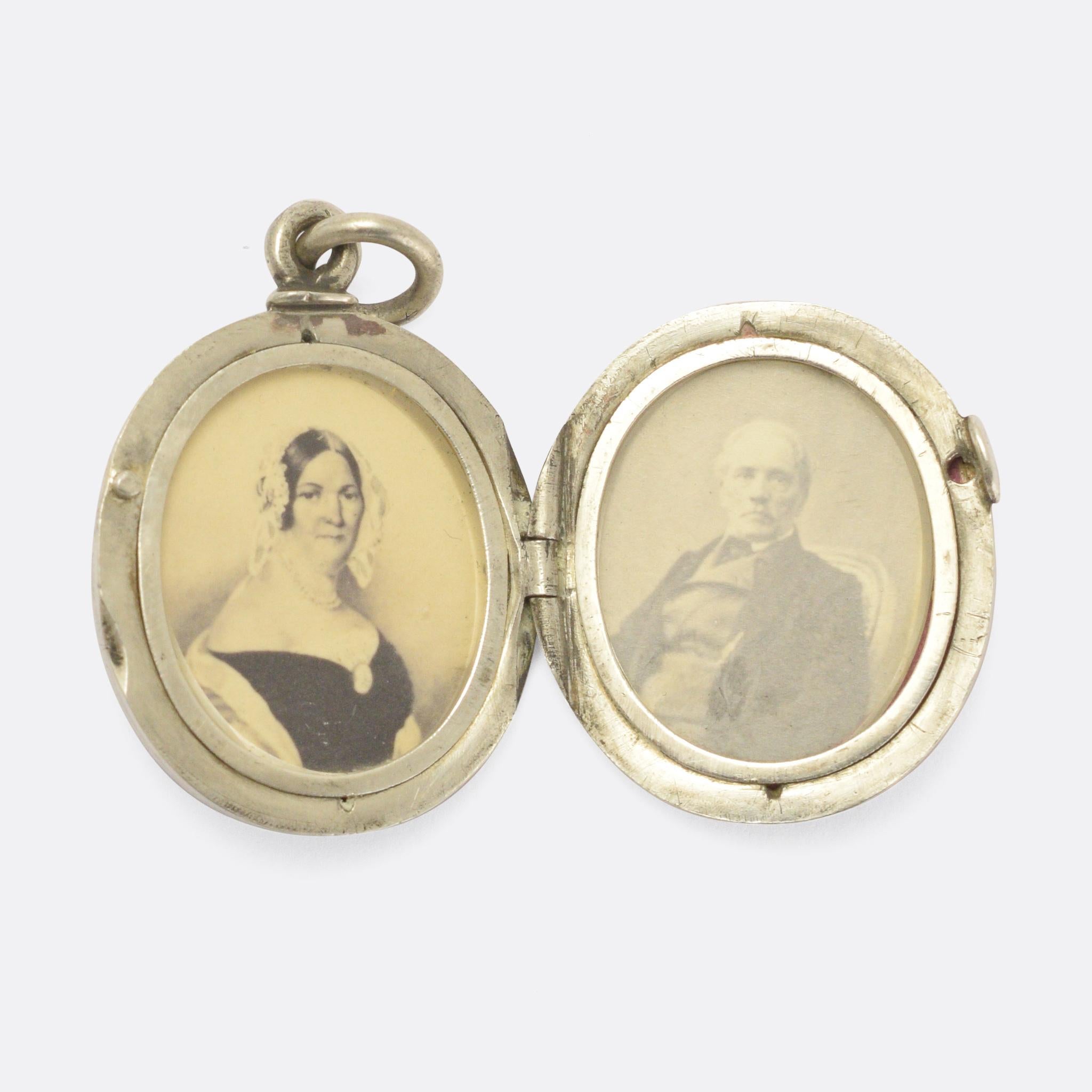 Women's or Men's Antique Victorian Mother and Father Greek Key Locket